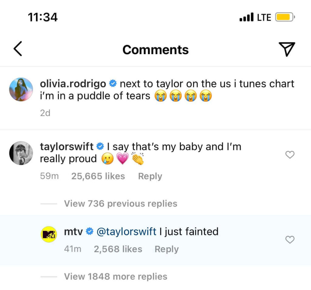 Taylor Swift llamó a Olivia Rodrigo su "bebé"